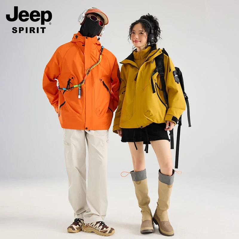 JEEPSPIRIT夹克三合一冲锋衣外套登山服连帽男女户外新款防水运动