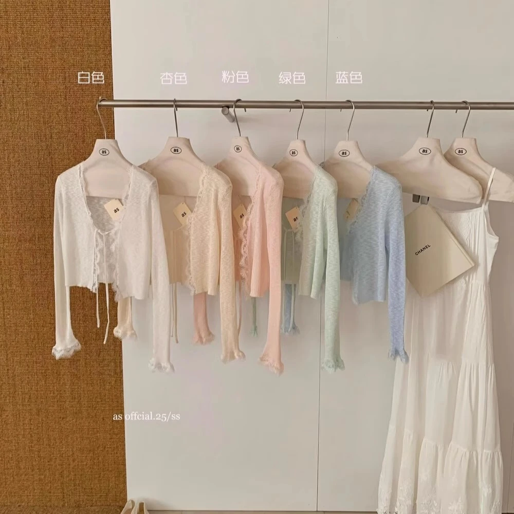 法式白色针织衫拼接防晒开衫女夏季薄款短款打底披肩外搭短款上衣