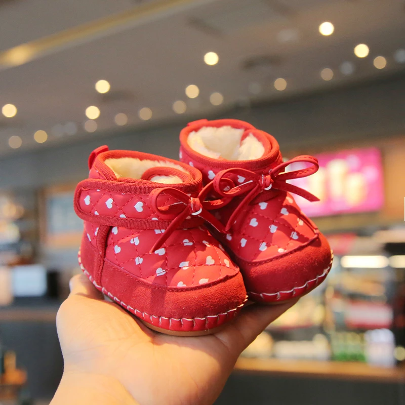 冬季加绒公主鞋0-2岁女宝宝保暖加绒防滑高帮防掉学步鞋