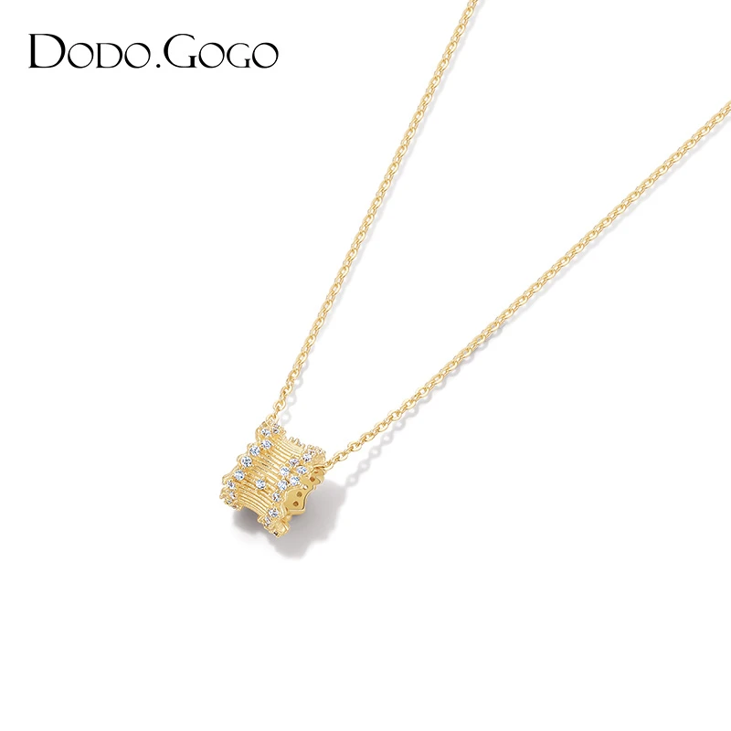 DODOGOGO 坠链均925银合成锆石 褶皱锆石边圆环纯银项链
