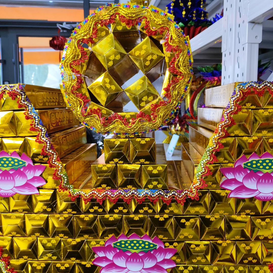 黄色成品莲花聚宝盆莲花座纸质手工折叠烫金莲花家用