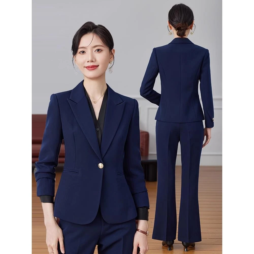 蓝色西装套装女2025新款秋季高端珠宝店美容院职业装正装西服外套