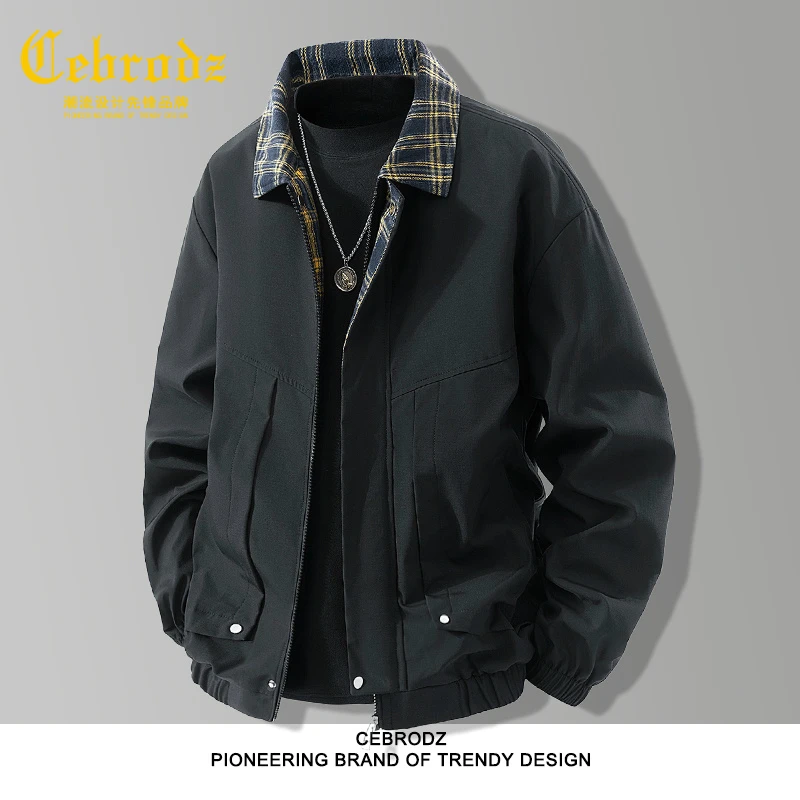 法国Cebrodz男士美式复古翻领夹克春秋款潮牌宽松休闲百搭外套男