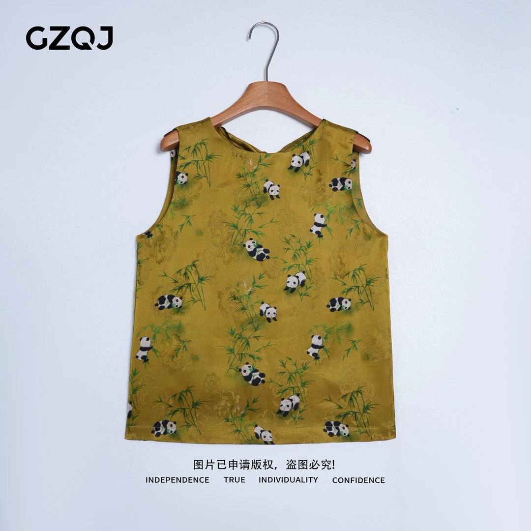 广州琴姐【金韵熊猫】欧若风小熊猫竹子圆领马夹女夏高端马甲80182