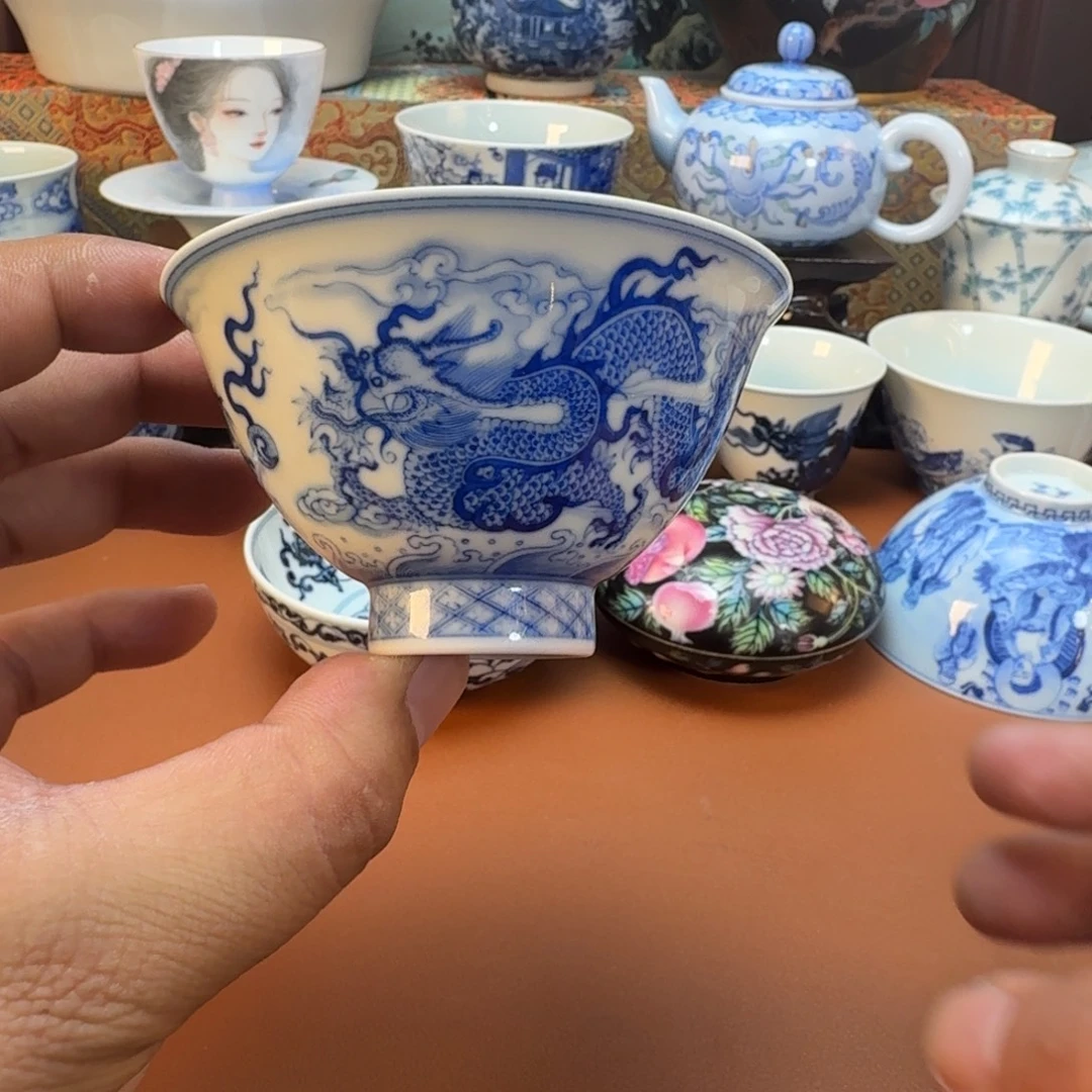 与***渔陶杯子景德镇全手工手绘陶瓷