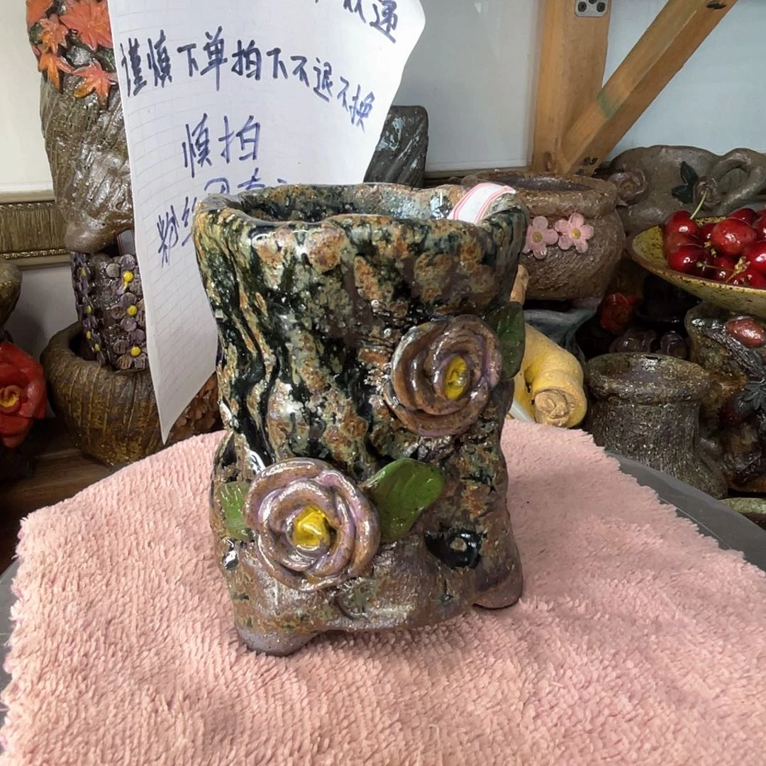 红陶粗砂陶手工花盆