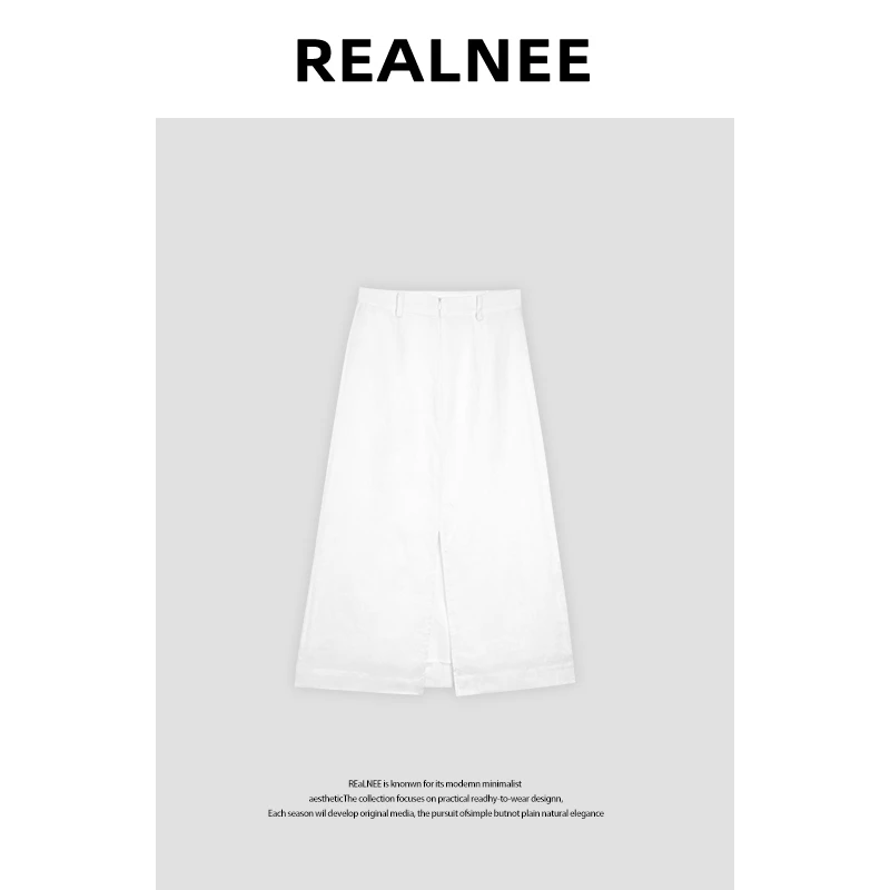 【雾漫白霜】R*W家"99亚麻"极简风开叉H型休闲半身裙 RLMMT4BQ03251