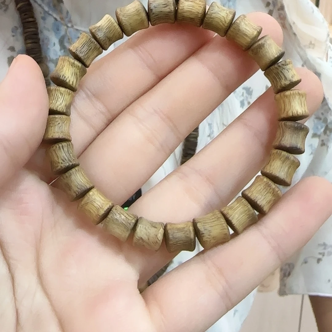 沉香碎屑沉香老白棋竹节珠单圈