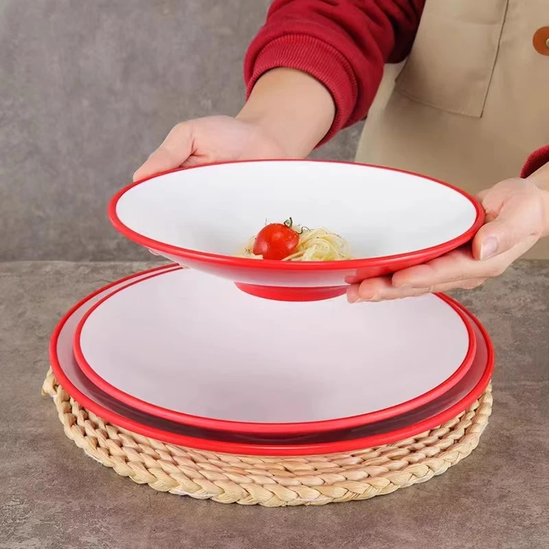 密胺仿瓷干锅双耳盘子凉皮碗浅口拌面大碗创意麻辣香锅盘商用餐具