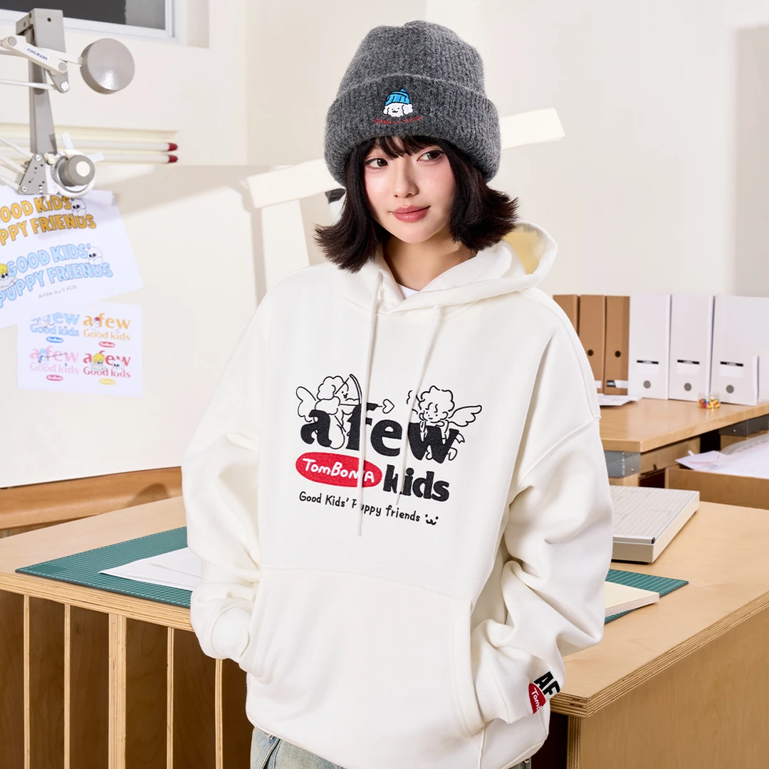 AFGK x Tombonia联名 降落伞小狗线条连帽卫衣男女国潮情侣帽衫