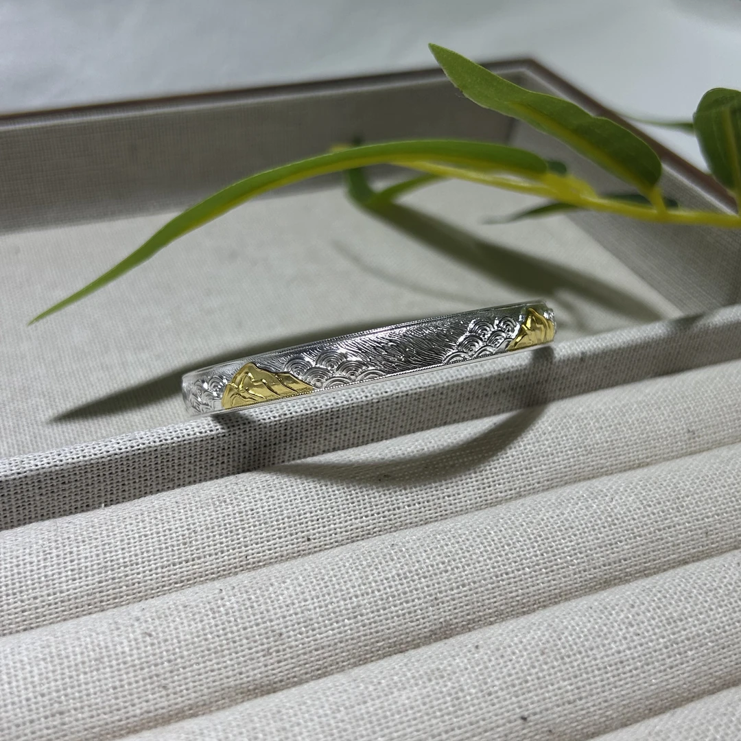 足银手镯 【日照金山】足银999.9开口手镯 33g