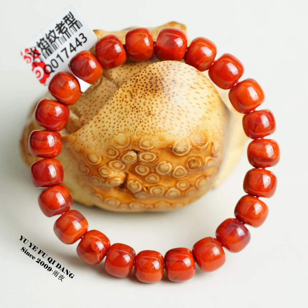 十年经典！妖花火焰纹10.5mm精工老型单圈手串川料锦红南红玛瑙