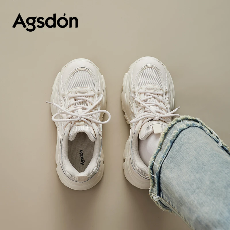 奥古狮登厚底老爹鞋女2025新款秋季增高透气小白鞋百搭休闲运动鞋