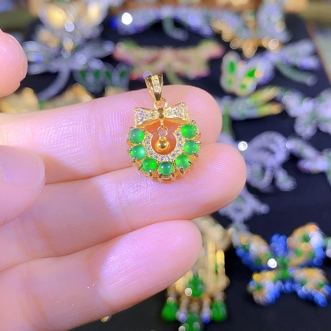 吊坠(不含链)银S925镶嵌翡翠