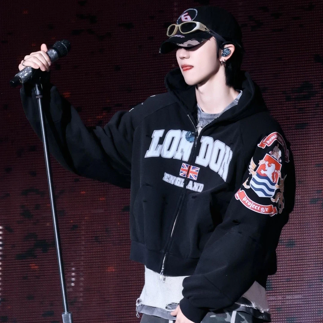 冬季宽松重磅刺绣徽章连帽开衫卫衣休闲外套徐明浩同款