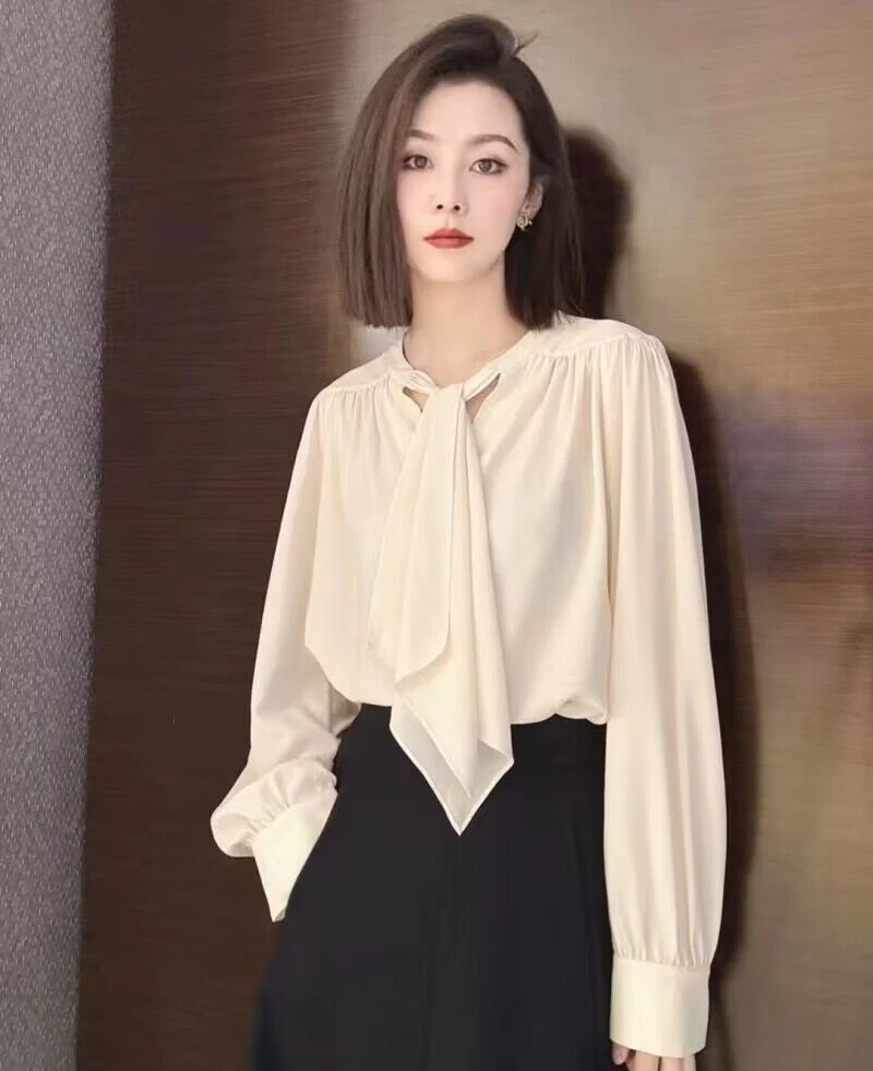 【商场同款】复古法式雪纺上衣系飘带气质显瘦灯笼袖衬衫1300730