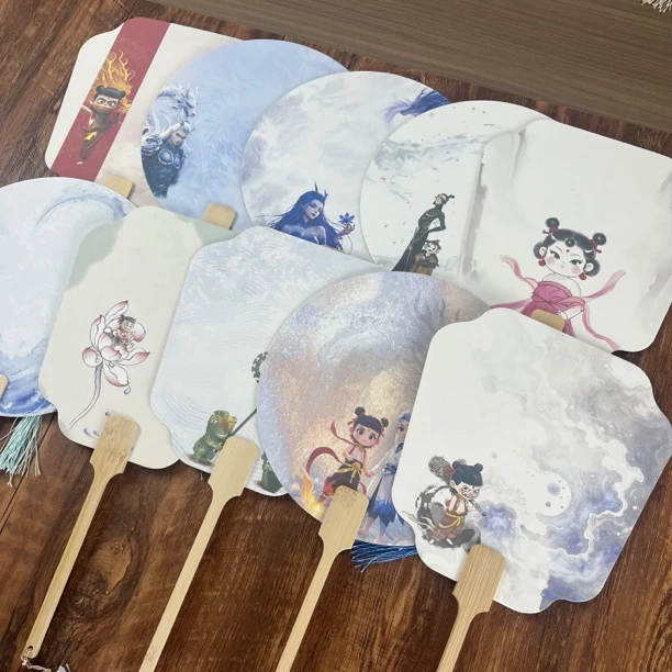 古风团扇哪吒敖丙汉服拍照书画打卡宣纸加厚扇子