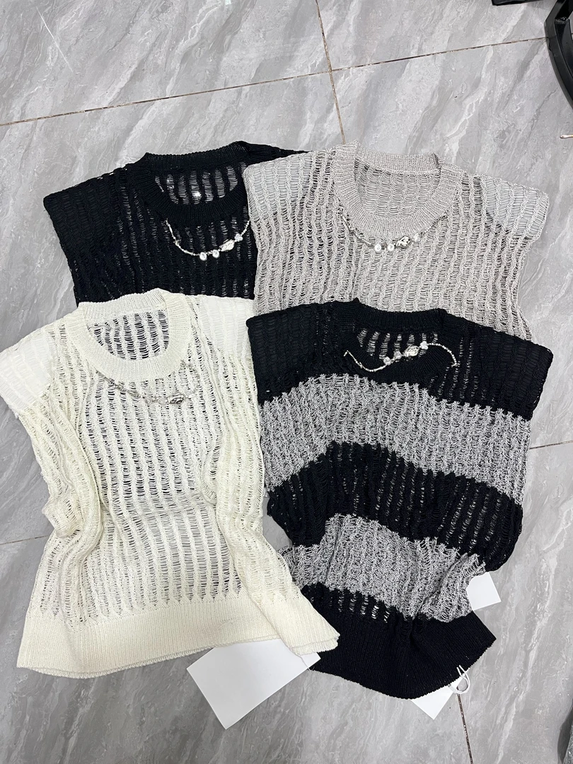 链条女夏外穿无袖宽松薄款针织衫时尚背心