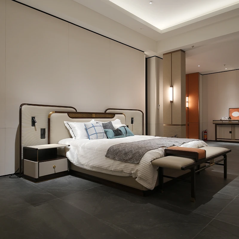 盛世联合新中式龙凤檀木实木床客厅主卧别墅大床成套家具