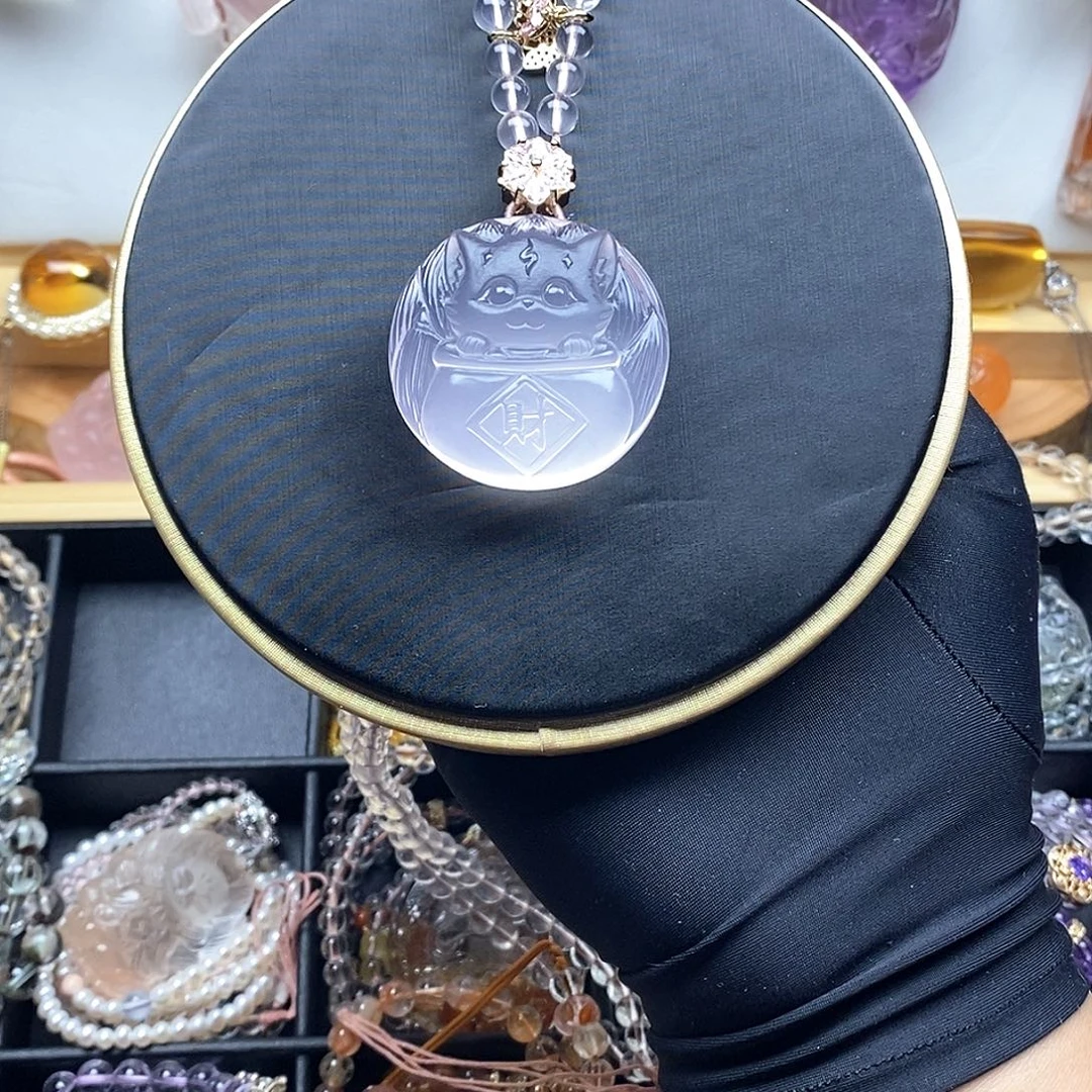 水晶未镶嵌颈饰粉水晶可爱小才狐（赠送学习）