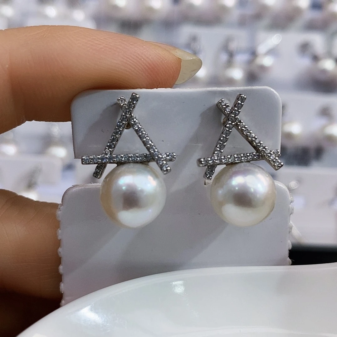 银S925镶嵌特价清库存淡水极光正圆炫彩极光11+淡水珍珠