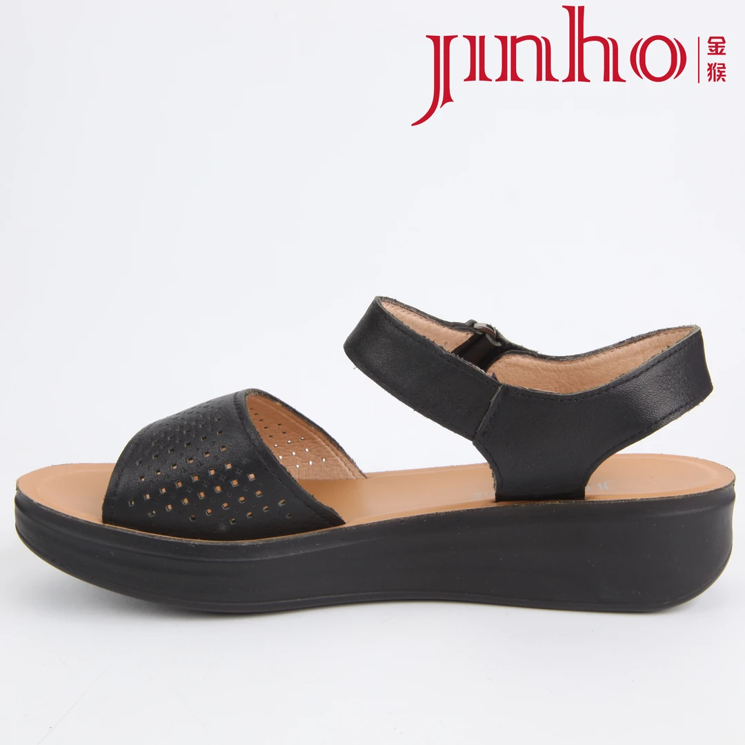Jinho/金猴休闲舒适魔术贴镂空露趾时装凉鞋黑色650068A