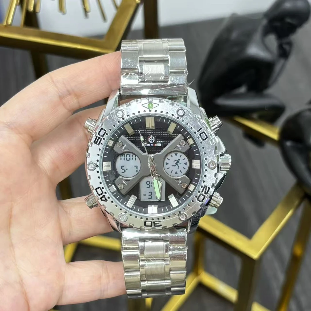 捡漏出口外贸GOLDEN HOUR潮牌男士手表高端双显多功能款运动炫酷