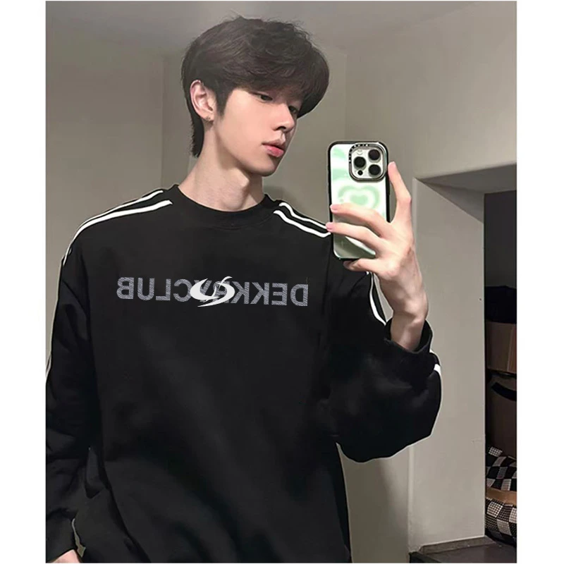 美式创意小众个性字母印花长袖T恤男秋冬季百搭宽松休闲情侣上衣