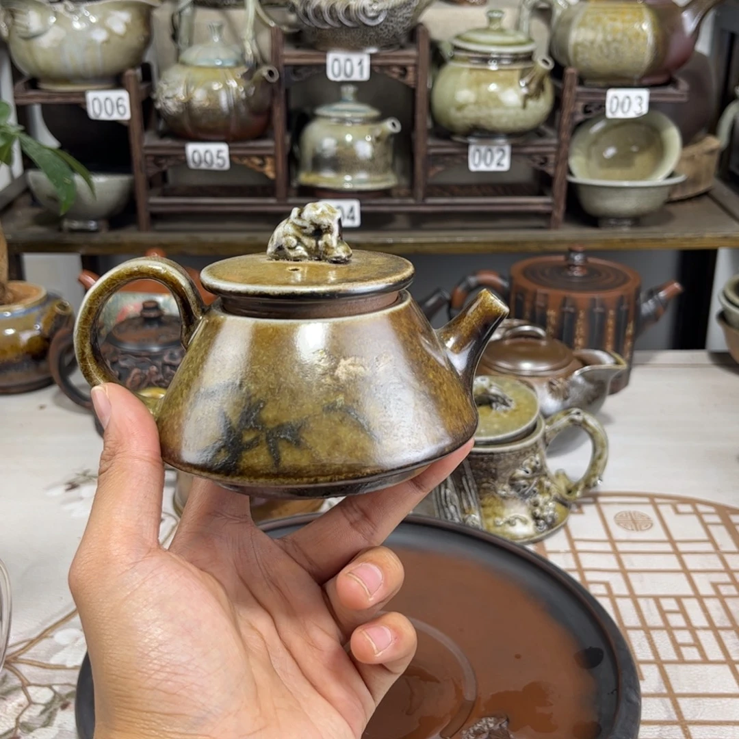 180cc古法传承裸坯柴烧，建水紫陶彩填柴烧壶