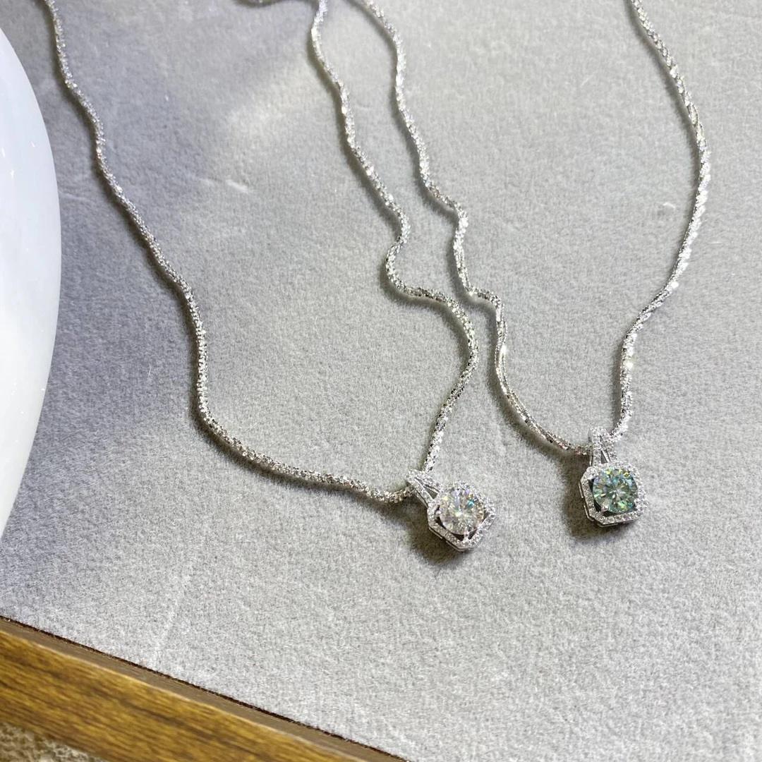 链子925银莫桑石 莫桑方糖项链 9871