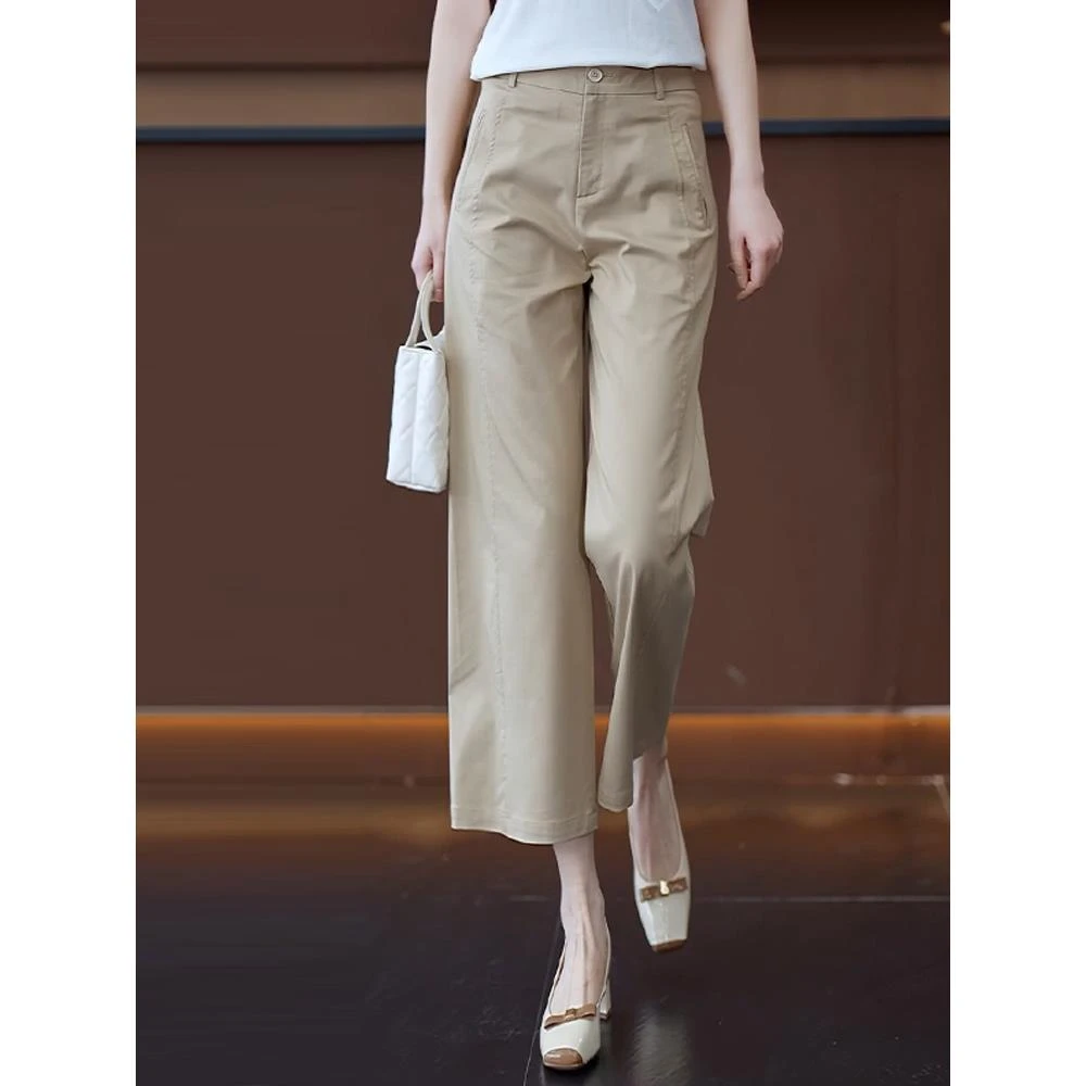 八分九分直筒裤女2025夏季新款高腰薄款冰丝休闲九分窄版阔腿裤子