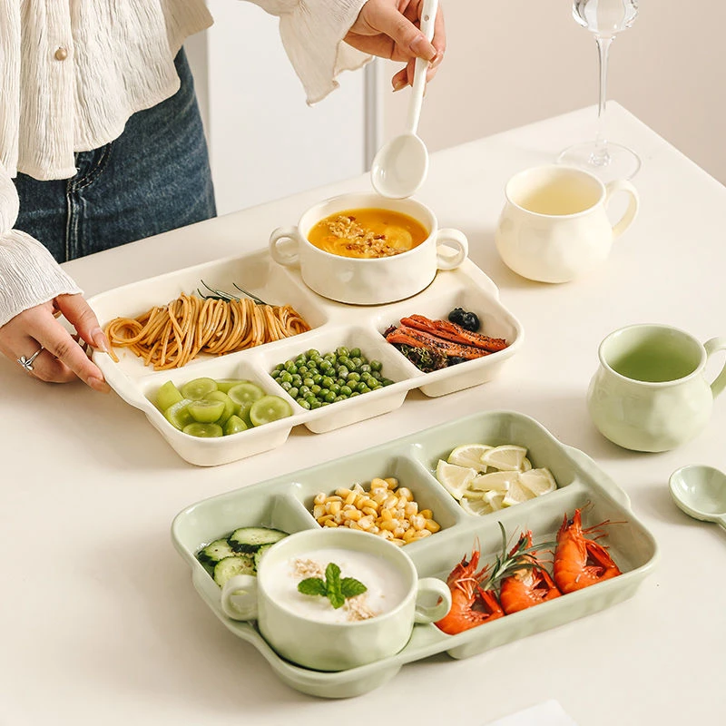 分隔餐盘釉下彩盘子陶瓷减脂盘盘子月子分餐盘专用碗盘餐具个人