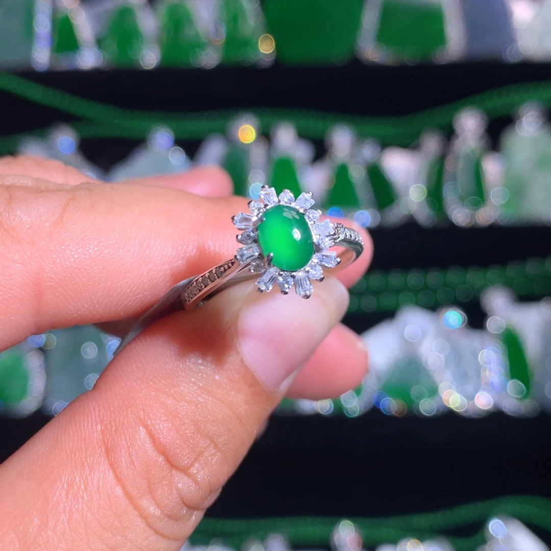 【闪购商品】翡翠戒指银S925镶嵌天然翡翠