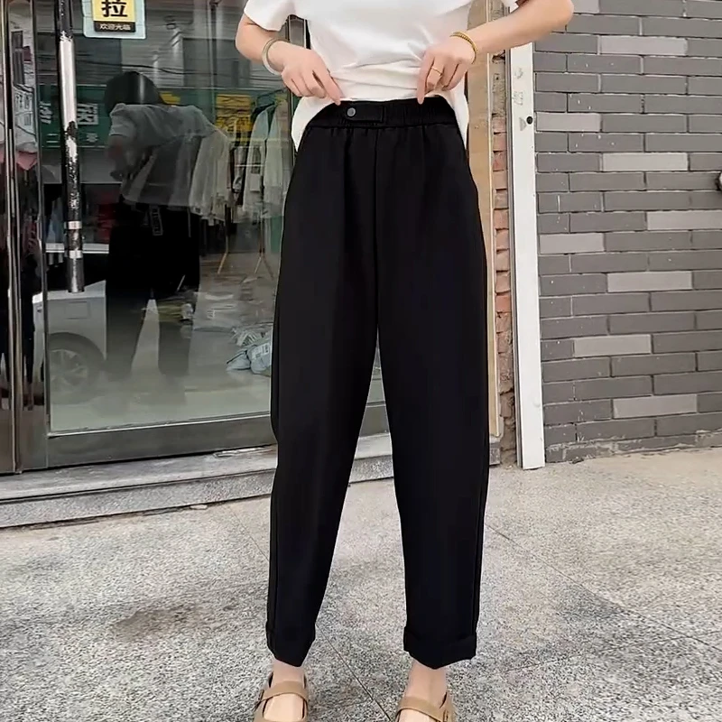 大码黑色显瘦九分薄款休闲裤女2025夏季新款大码胖mm高腰直筒裤子