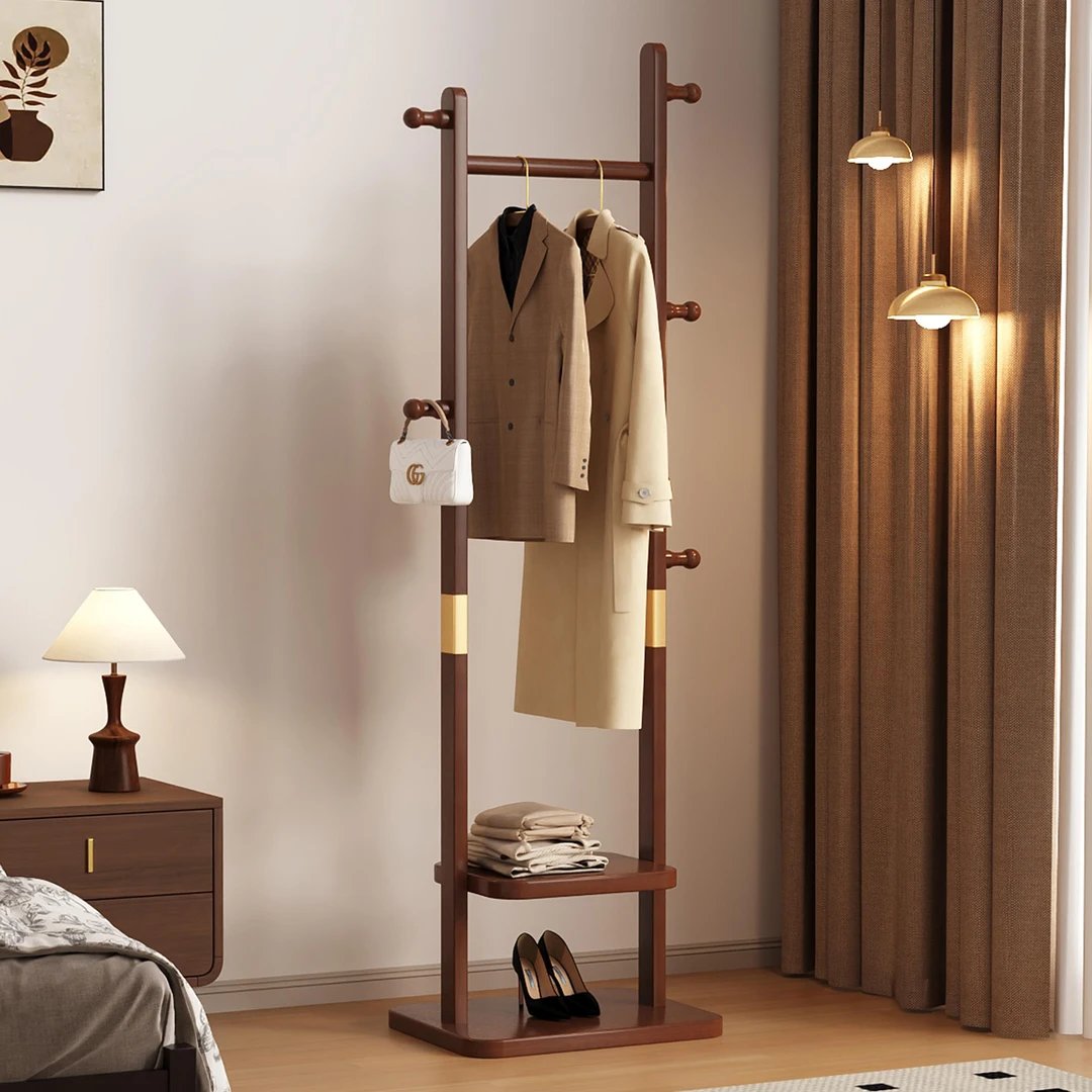 实木挂衣架落地卧室家用衣帽架中式房间小型不占空间挂衣服的架子