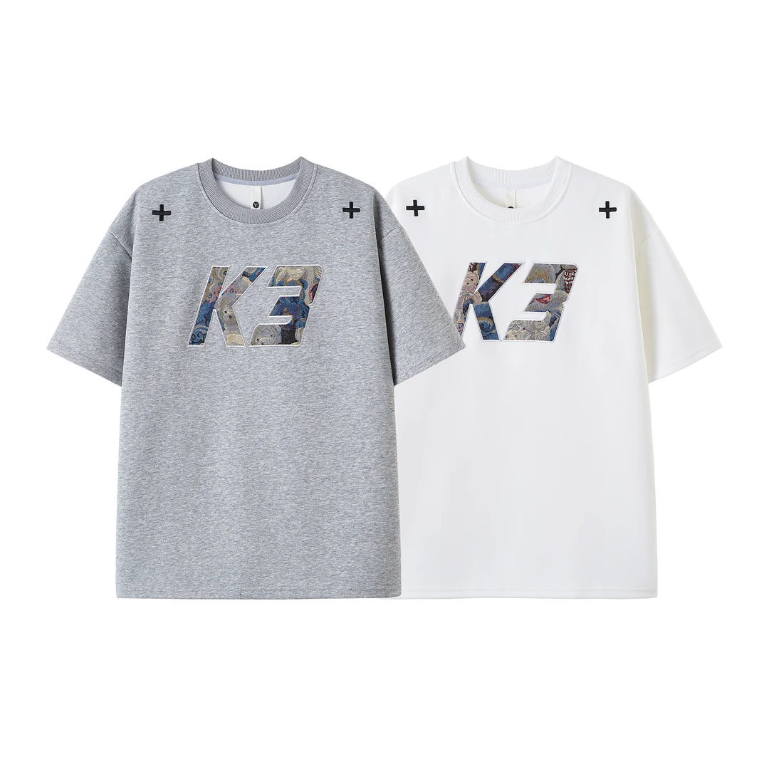 2025夏季新款青少年美式贴布绣T恤设计感运动重磅休闲宽松短袖t袖