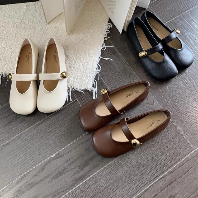复古一字带平底玛丽珍鞋女2025春款法式配裙子浅口软底单鞋芭蕾鞋
