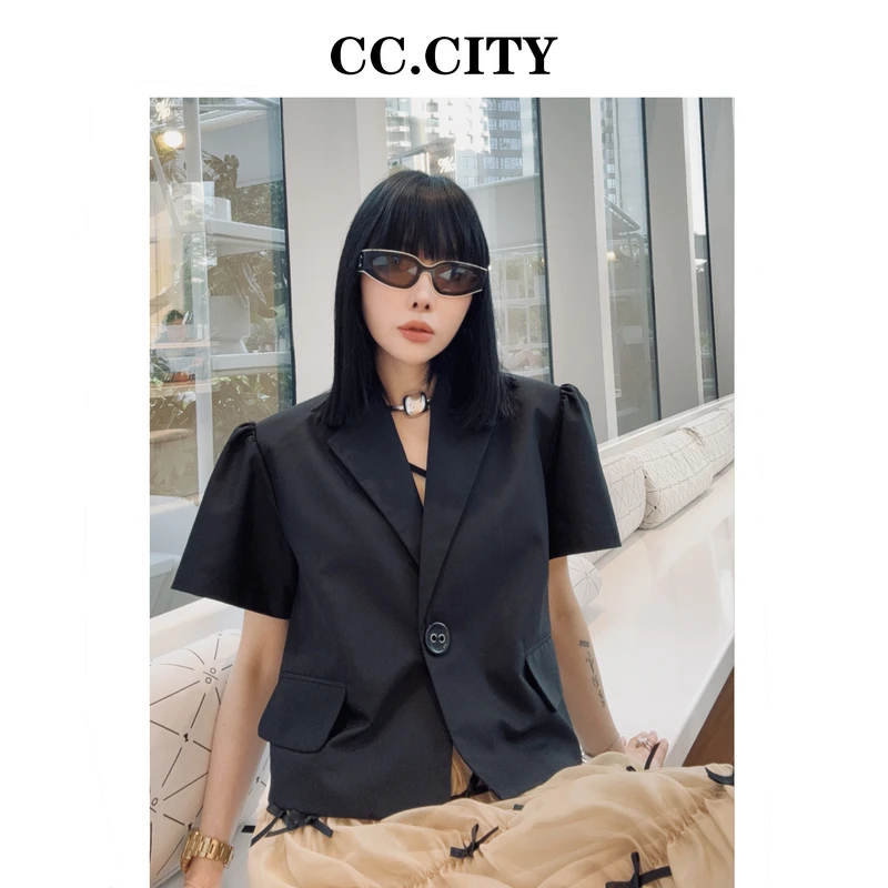 【蔡丽丽&添羽】时尚洋气简约百搭显瘦西装短袖外套6x775