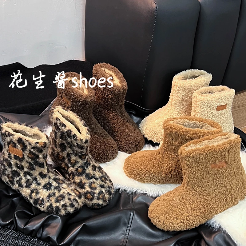 秋冬英伦风百搭短毛绒靴时尚耐看防滑女鞋舒适加绒毛毛短靴