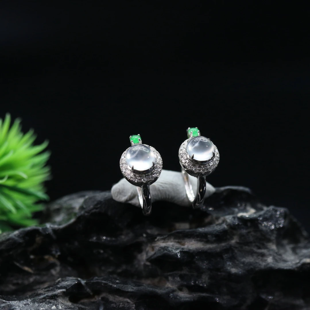 FC28天然缅甸翡翠A货18k蛋面耳饰/901865/保利厦门拍卖