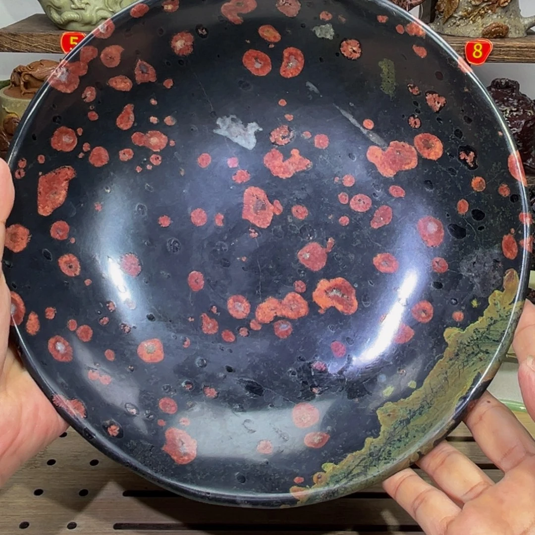 石材梅花玉安山玉精品果盘22.5CM