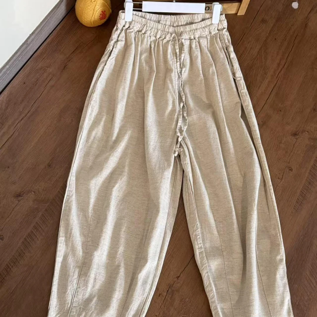 【云目悠悠】春夏季汉麻松紧腰带抽绳时尚老爹裤-2025248
