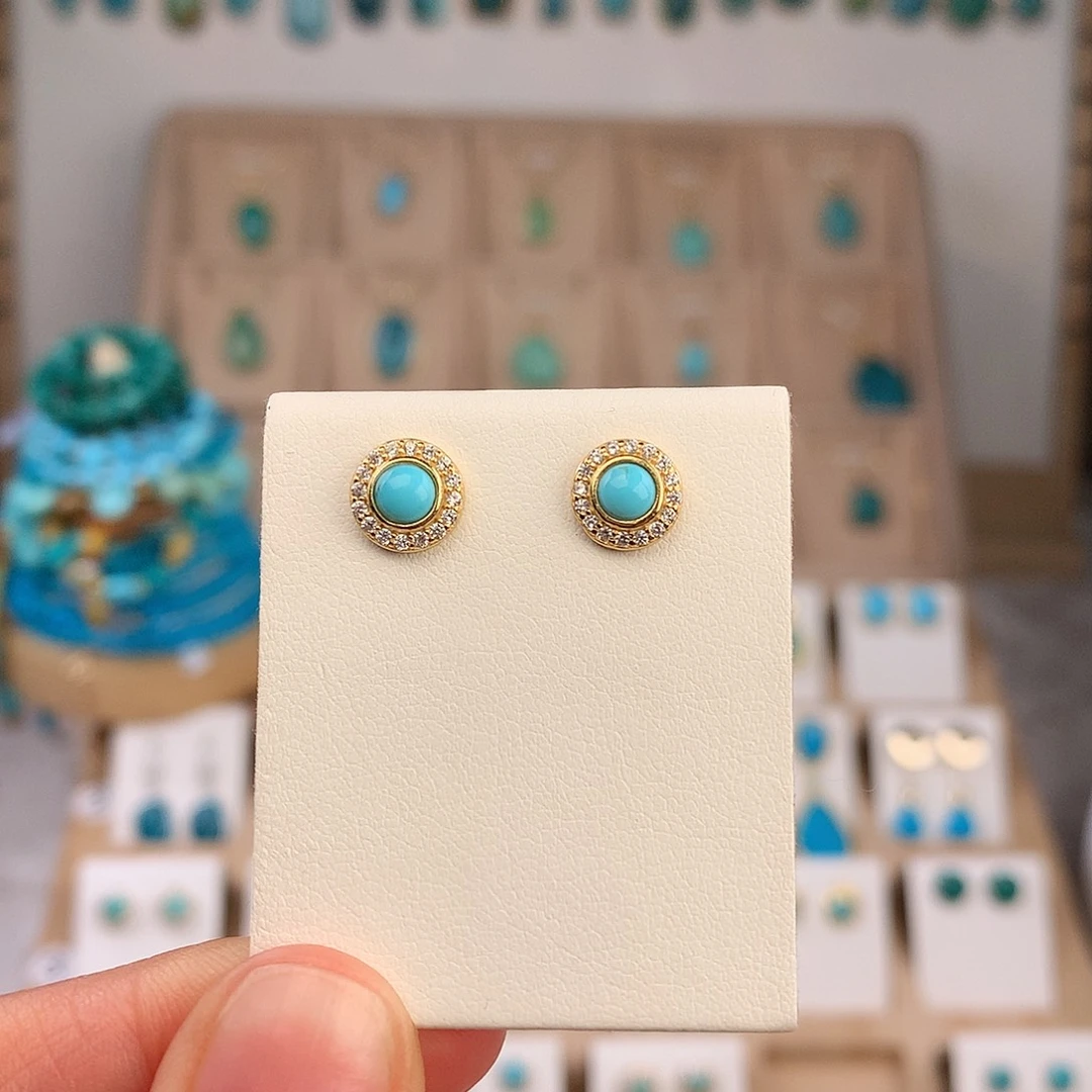 绿松石银S925镶嵌耳饰