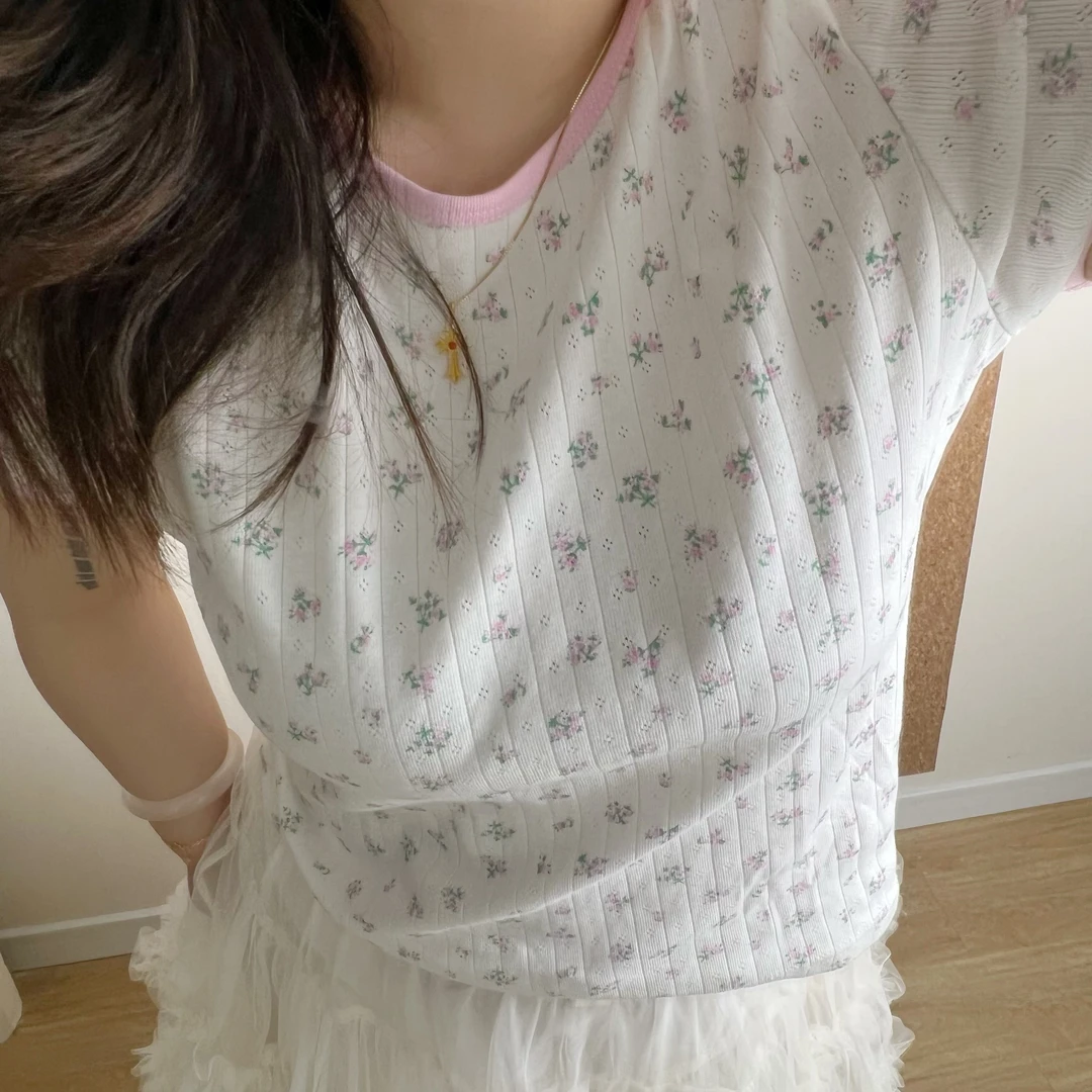 韩国同步—bm风纯欲碎花短袖t