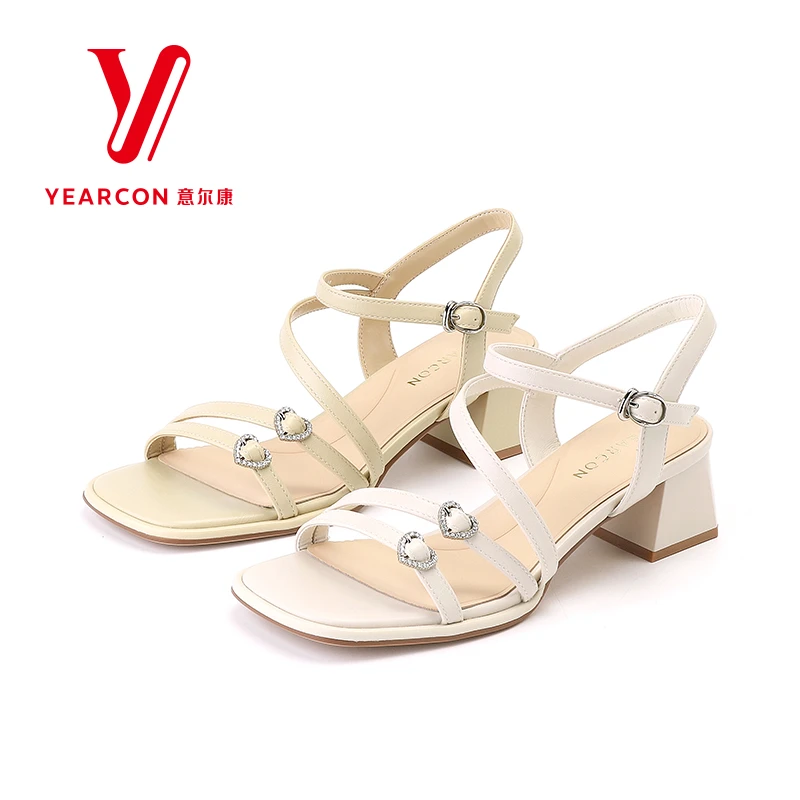 意尔康凉鞋女2025新款夏季一字带高跟鞋法式仙女风时装凉鞋10431U