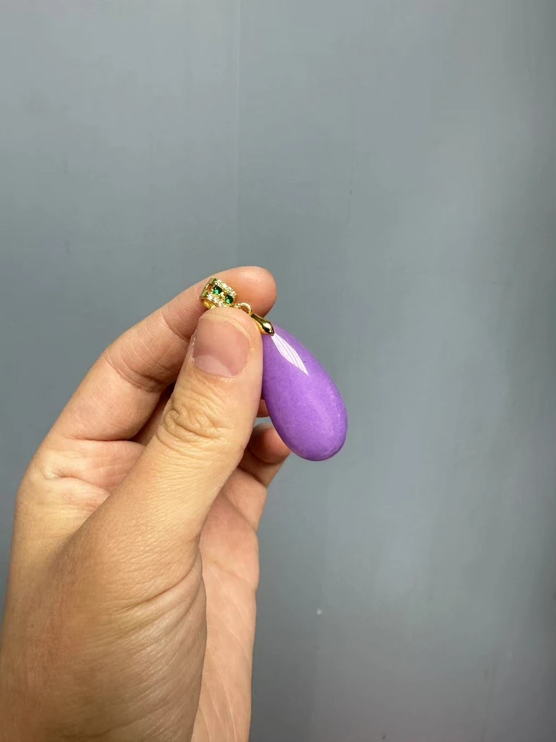 翡翠紫翡14k长方形水滴吊坠