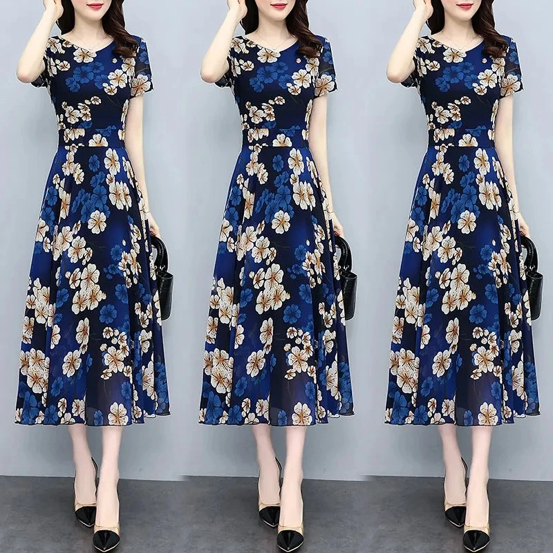 2023新款妈妈装气质大花遮肚显瘦洋气名媛气质时尚大摆长裙ins潮