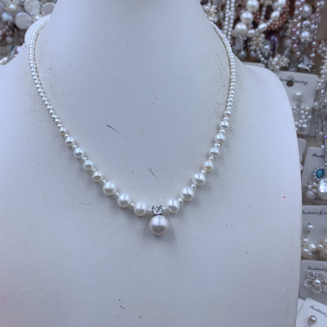 এ***༊淡水珍珠项链耳饰银S925镶嵌