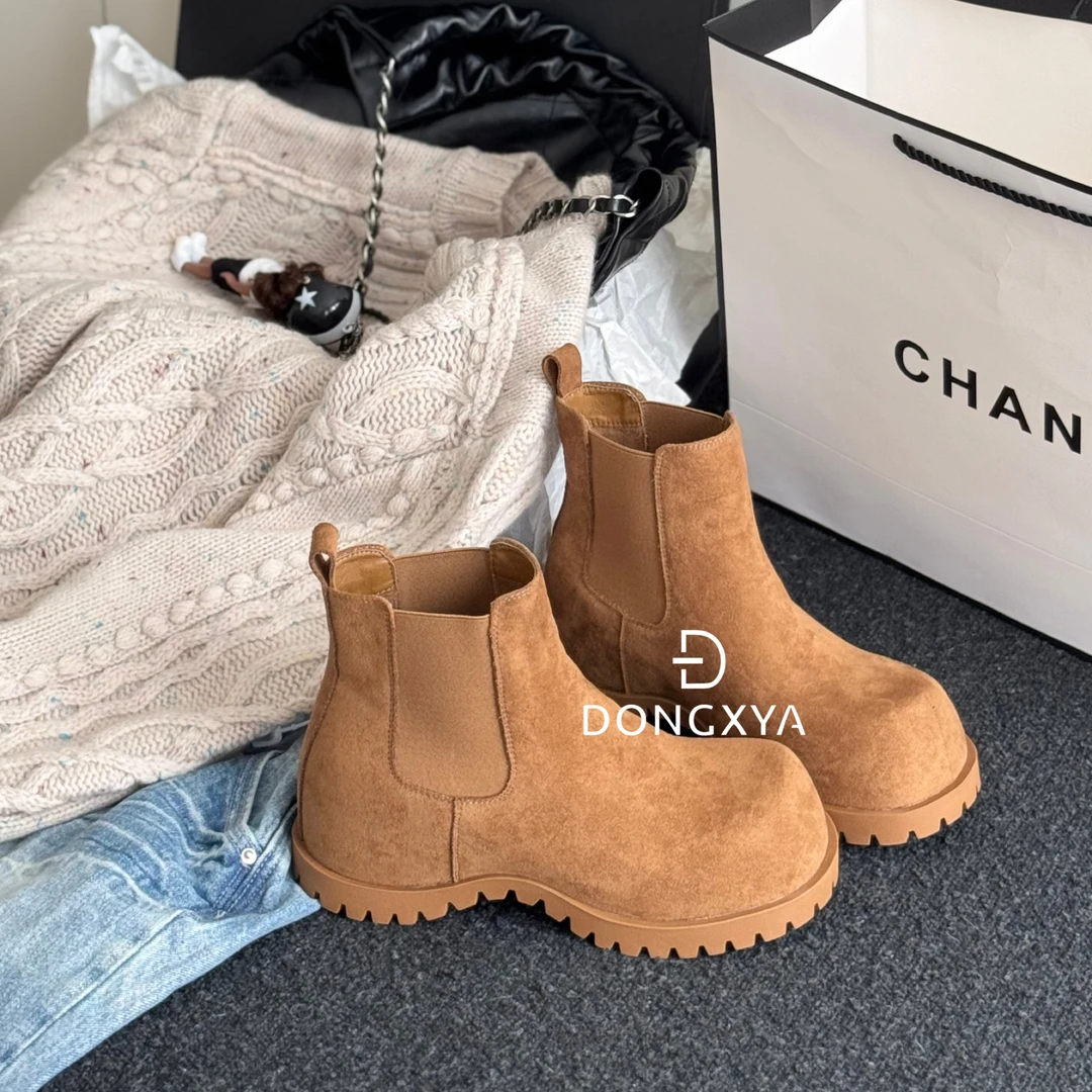 DONGXYA｜欧版简约大头厚底增高短靴｜时尚百搭休闲短靴