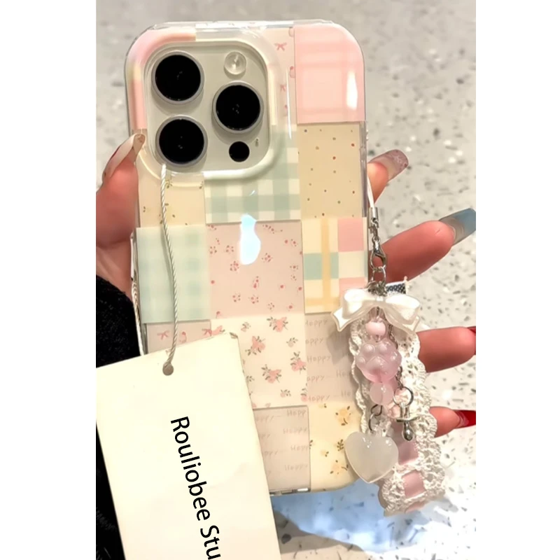欧克里里拼接格子碎花适用ihone16promax苹果15手机壳14双层13/12